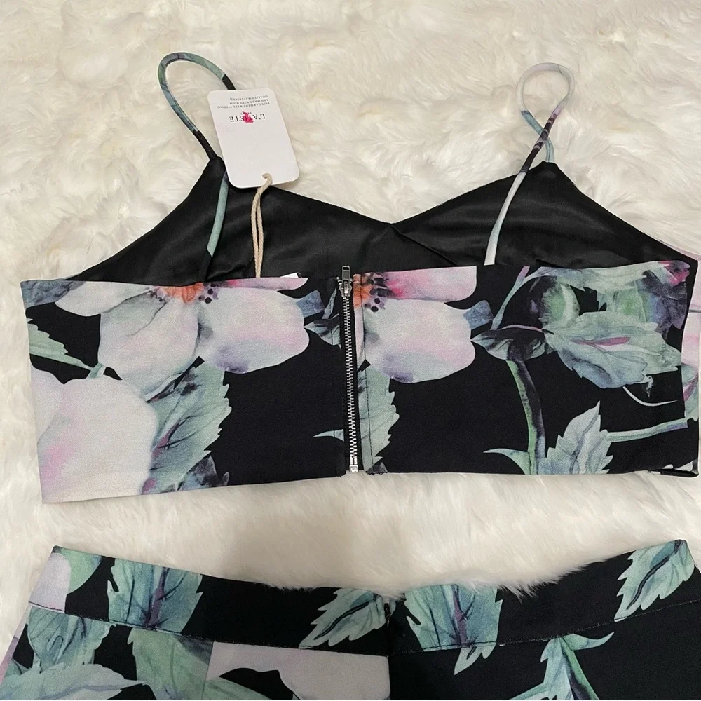 NWT Latiste Black Floral Shorts Crop Top Matching Set Coord Coquette Y2K Summer